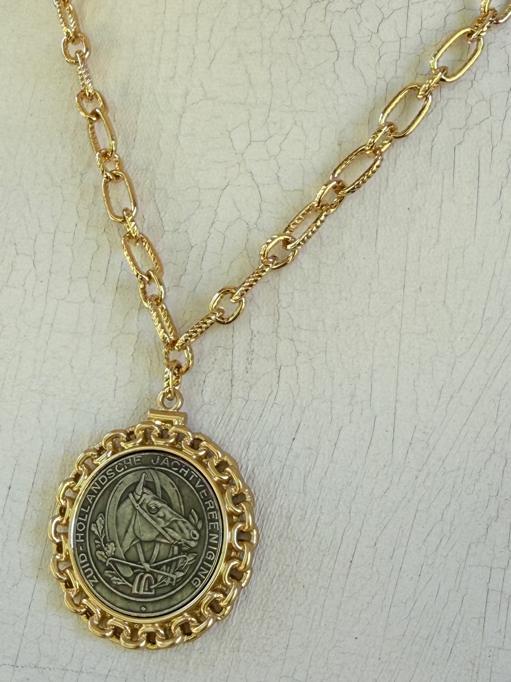 18” Horse Medallion  Pendant Two Tone  Necklace
